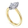 Lou - 14K White-Yellow Gold Marquise Shape Compass Prong Solitaire Diamond Engagement Ring