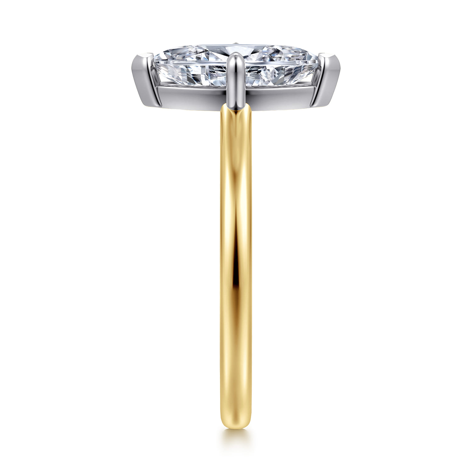 Lou - 14K White-Yellow Gold Marquise Shape Compass Prong Solitaire Diamond Engagement Ring - Shot 4