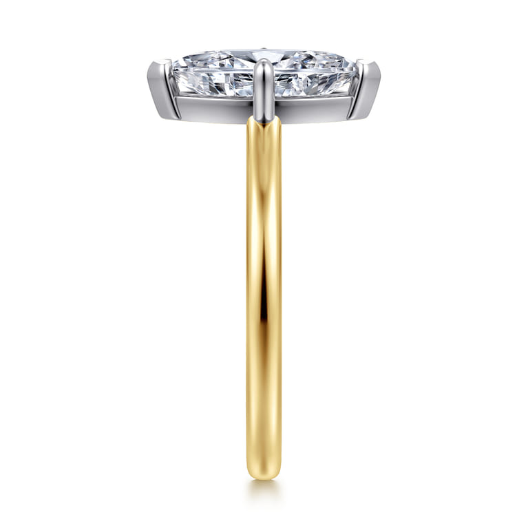 Lou - 14K White-Yellow Gold Marquise Shape Compass Prong Solitaire Diamond Engagement Ring - Shot 4