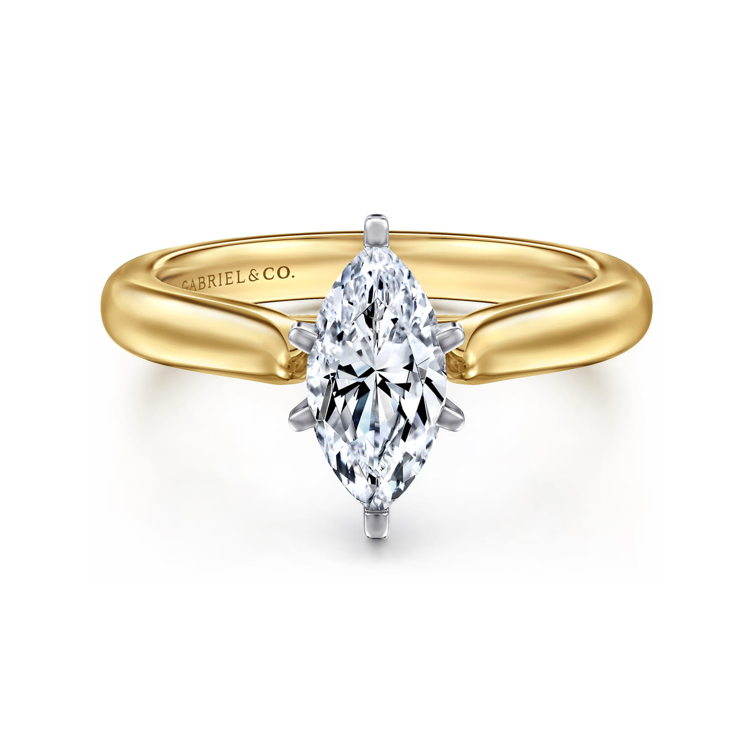 Lauren - 14K White-Yellow Gold Marquise Shape Diamond Engagement Ring - Shot 1