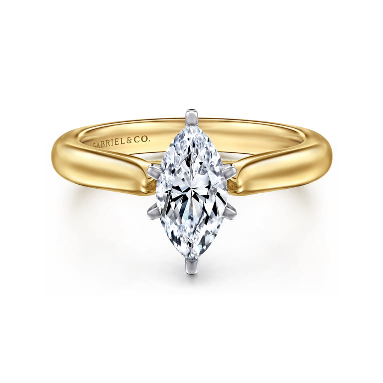 Lauren - 14K White-Yellow Gold Marquise Shape Diamond Engagement Ring - Shot 1