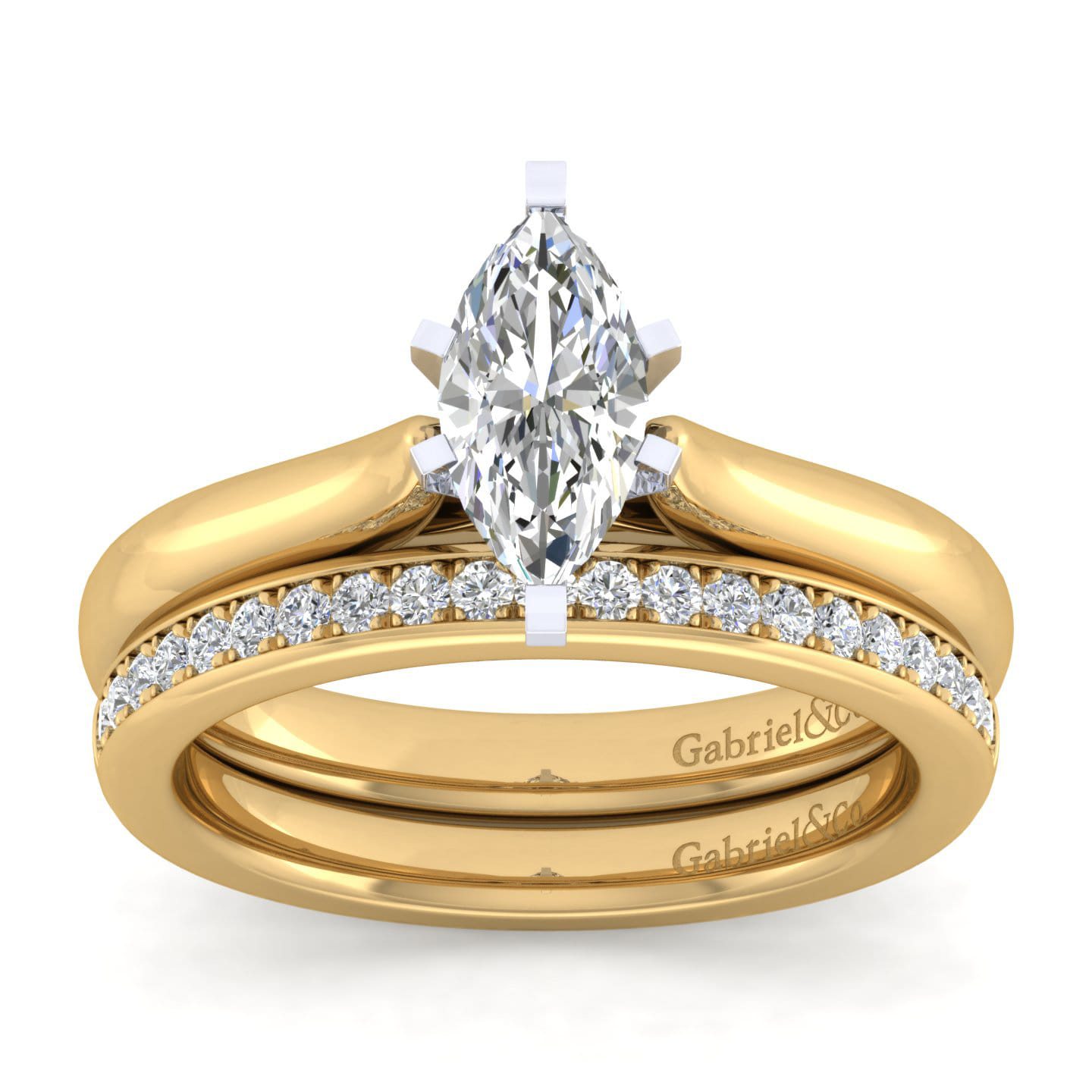 Lauren - 14K White-Yellow Gold Marquise Shape Diamond Engagement Ring - Shot 4