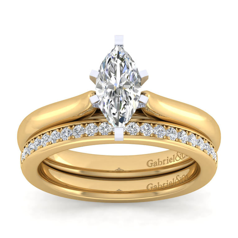 Lauren - 14K White-Yellow Gold Marquise Shape Diamond Engagement Ring - Shot 4