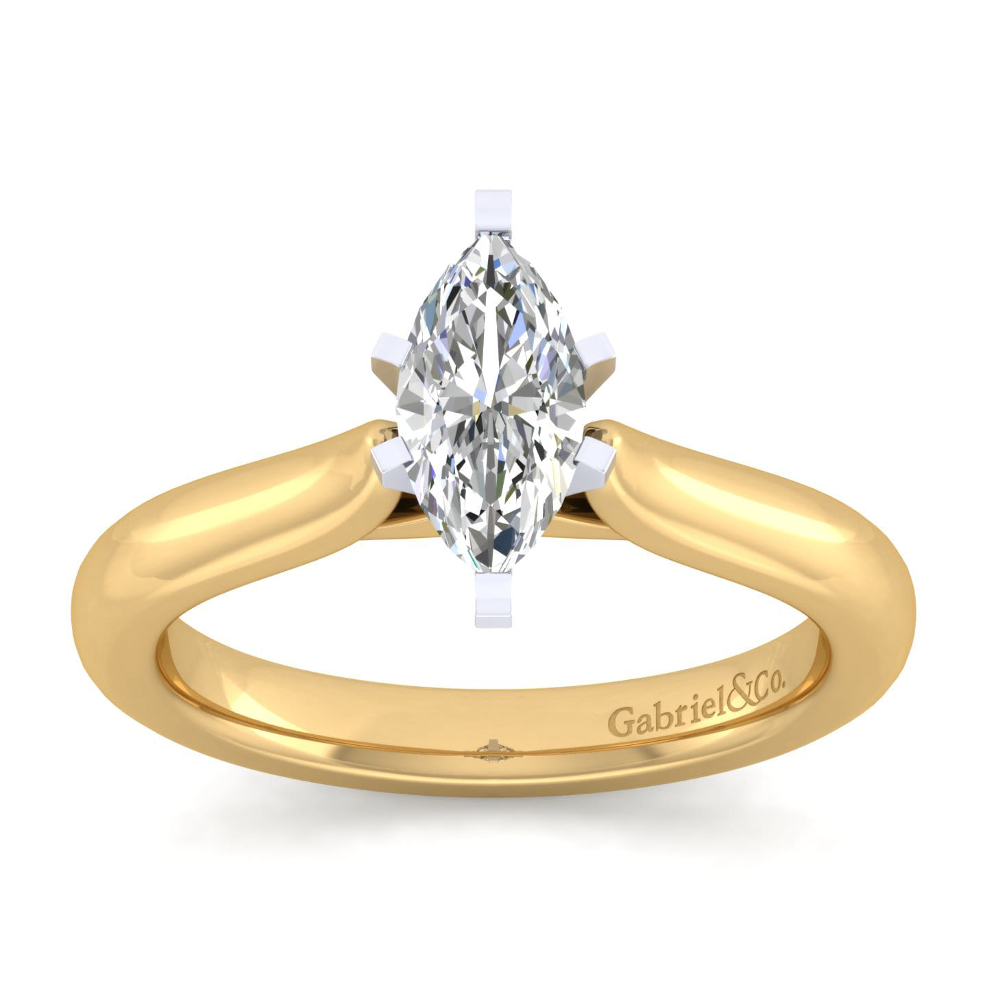 Lauren - 14K White-Yellow Gold Marquise Shape Diamond Engagement Ring - Shot 5