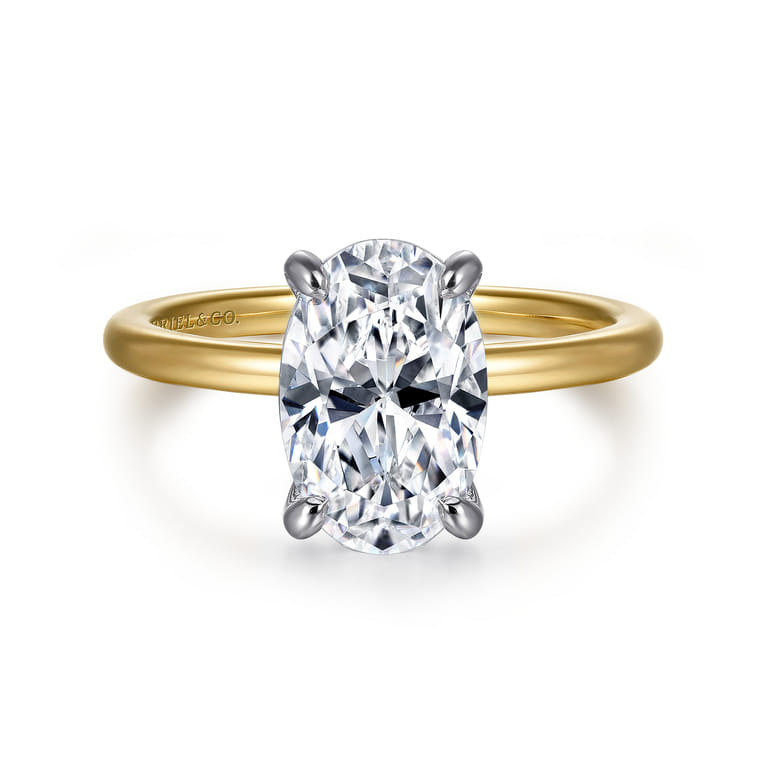 Cari - 14K White-Yellow Gold Oval Diamond Engagement Ring - 0.09 ct - Shot 1