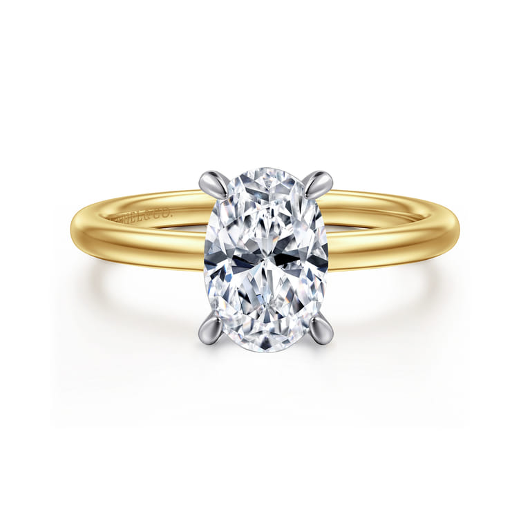 Cari - 14K White-Yellow Gold Oval Diamond Engagement Ring - 0.06 ct - Shot 1