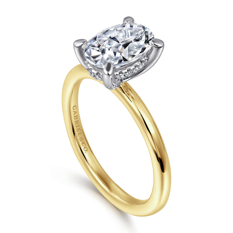 Cari - 14K White-Yellow Gold Oval Diamond Engagement Ring - 0.06 ct - Shot 3