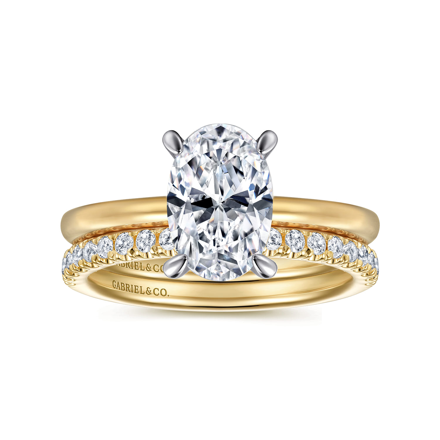 Cari - 14K White-Yellow Gold Oval Diamond Engagement Ring - 0.06 ct - Shot 4