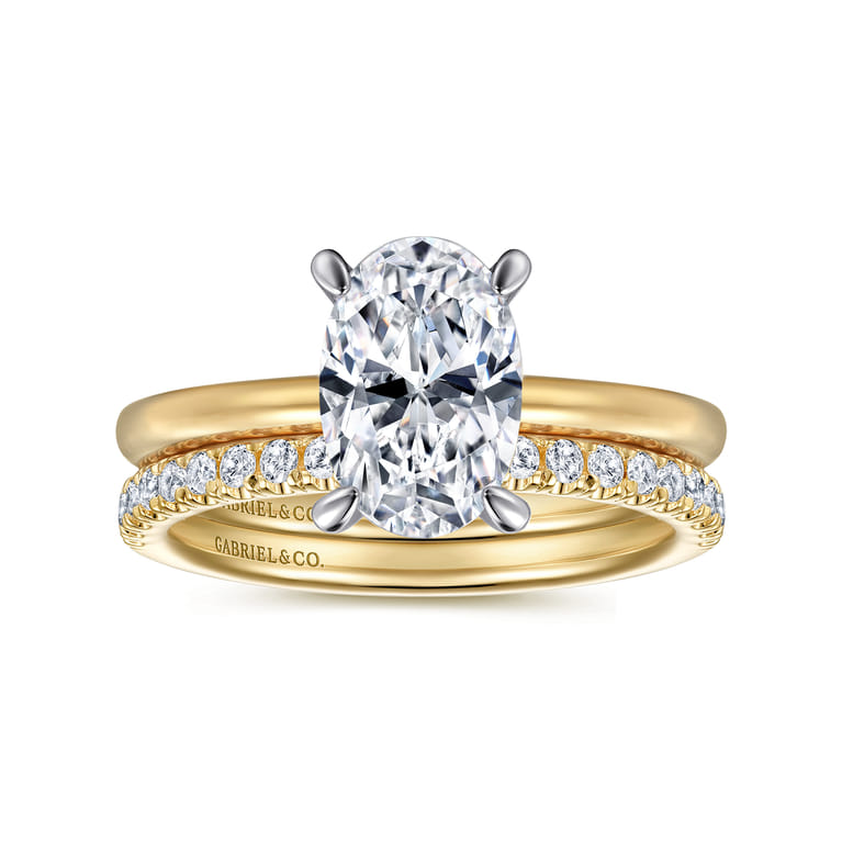 Cari - 14K White-Yellow Gold Oval Diamond Engagement Ring - 0.06 ct - Shot 4