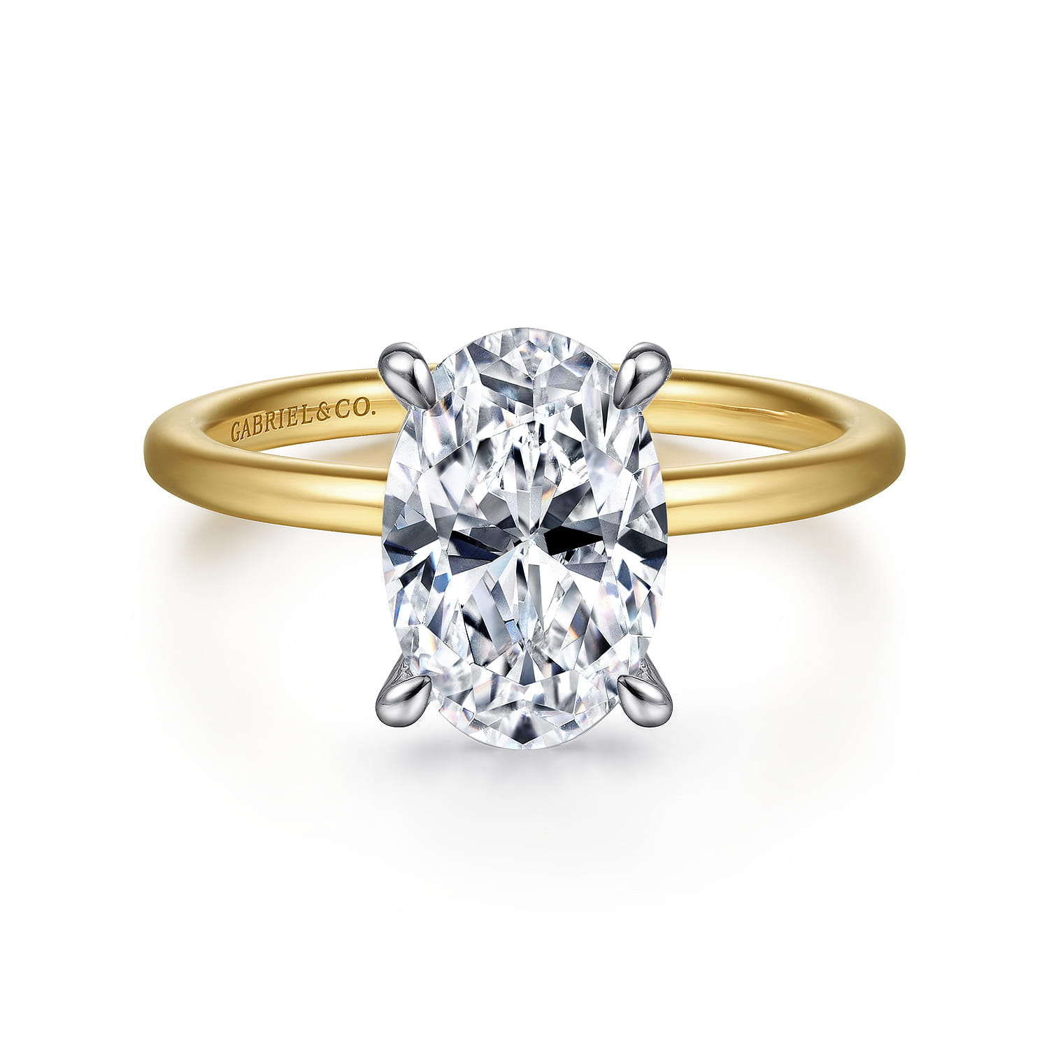Cari - 14K White-Yellow Gold Oval Solitaire Diamond Engagement Ring - 0.07 ct - Shot 1