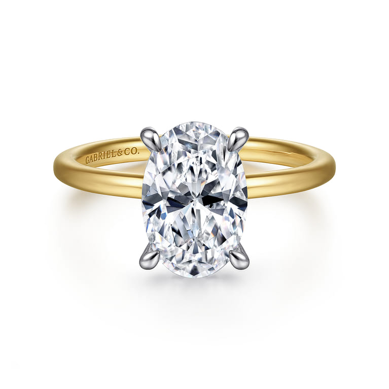 Cari - 14K White-Yellow Gold Oval Solitaire Diamond Engagement Ring - 0.07 ct - Shot 1