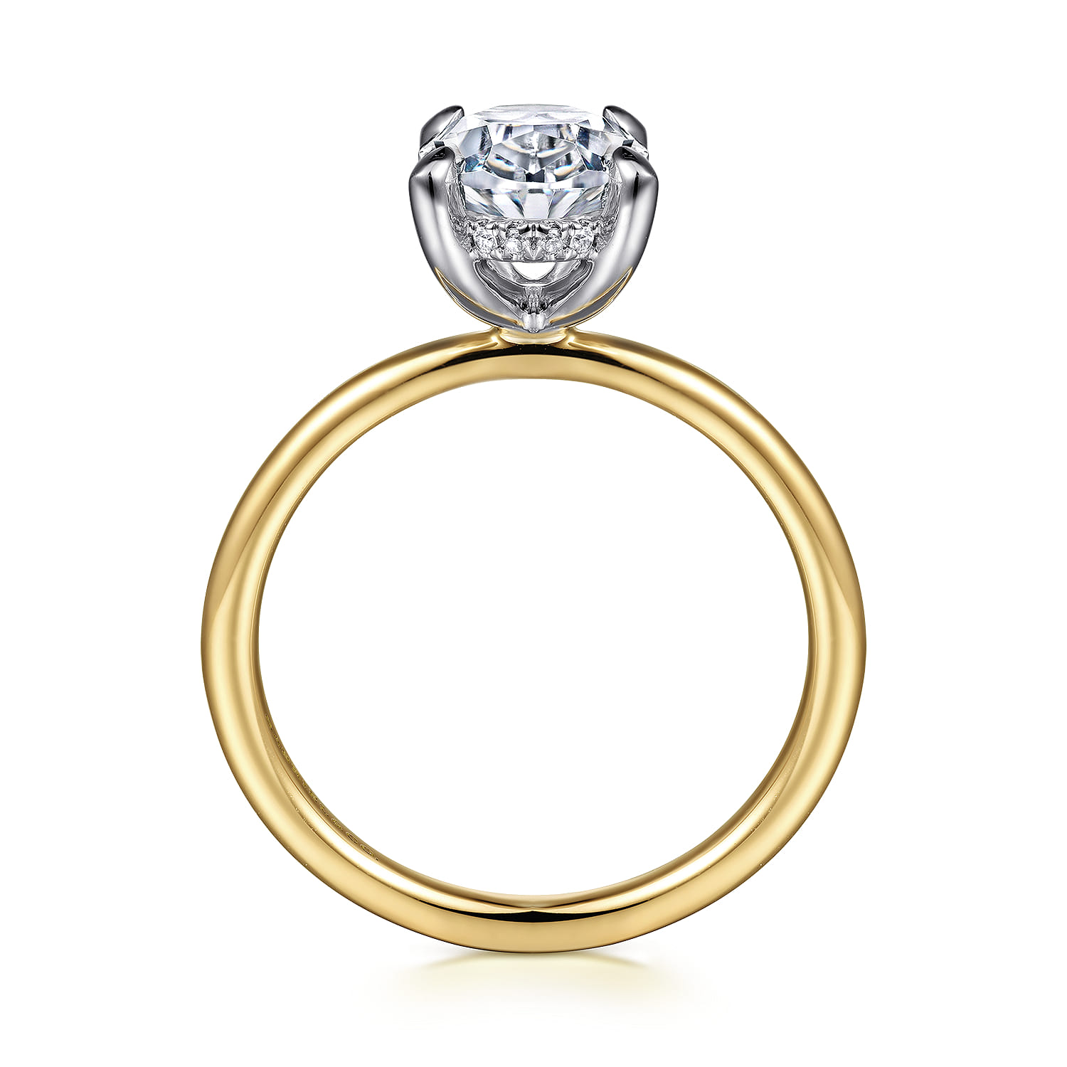 Cari - 14K White-Yellow Gold Oval Solitaire Diamond Engagement Ring - 0.07 ct - Shot 2