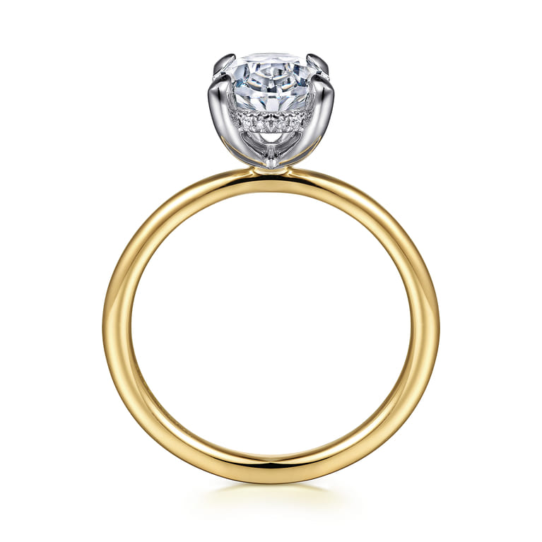 Cari - 14K White-Yellow Gold Oval Solitaire Diamond Engagement Ring - 0.07 ct - Shot 2