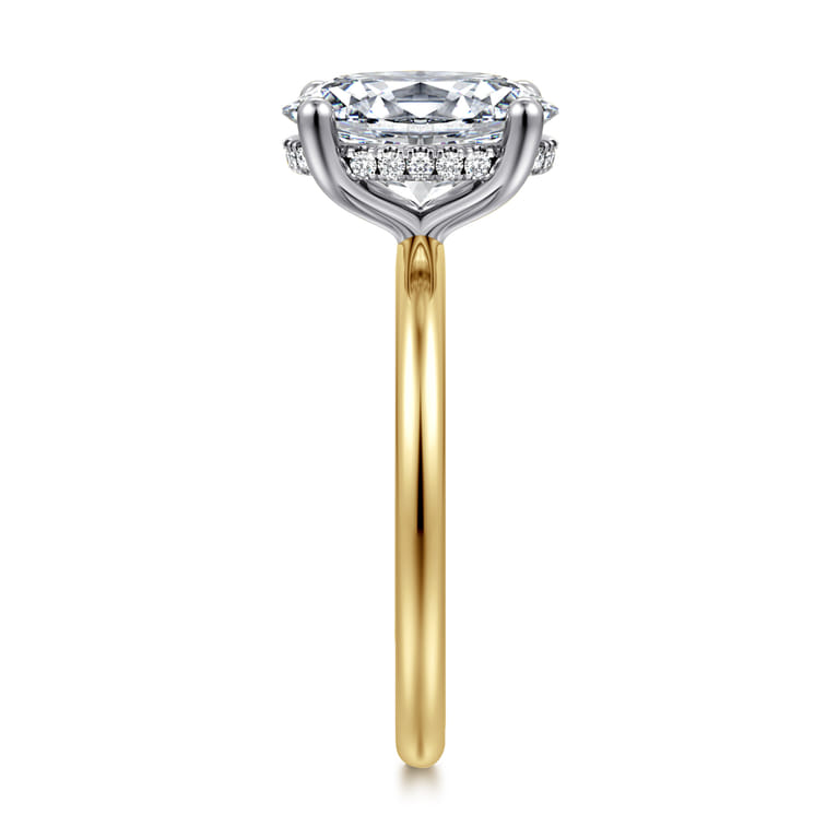 Ady - 14K White-Yellow Gold Hidden Halo Oval Diamond Engagement Ring - 0.07 ct - Shot 4