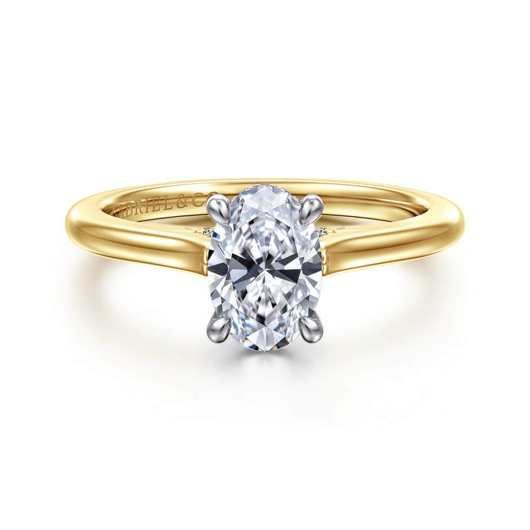 Ericka - 14K White and Yellow Gold Oval Diamond Engagement Ring - 0.15 ct - Shot 1