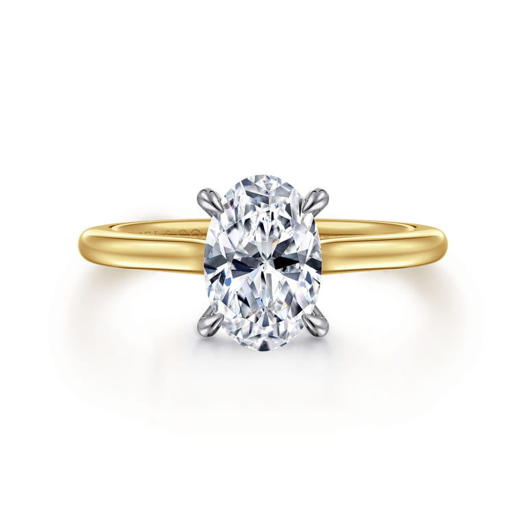 Ericka - 14K White and Yellow Gold Oval Diamond Engagement Ring - 0.12 ct - Shot 1