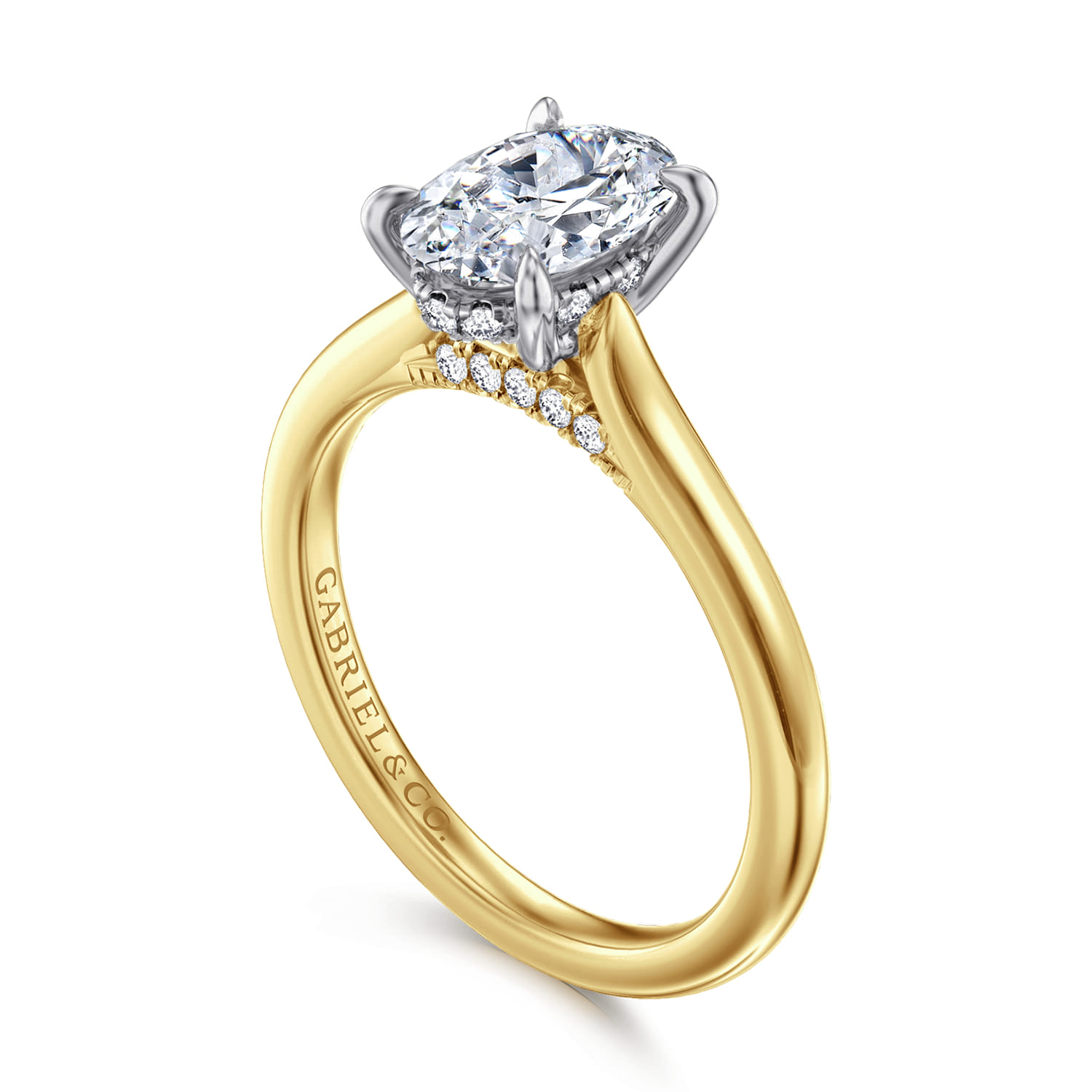 Ericka - 14K White and Yellow Gold Oval Diamond Engagement Ring - 0.12 ct - Shot 3