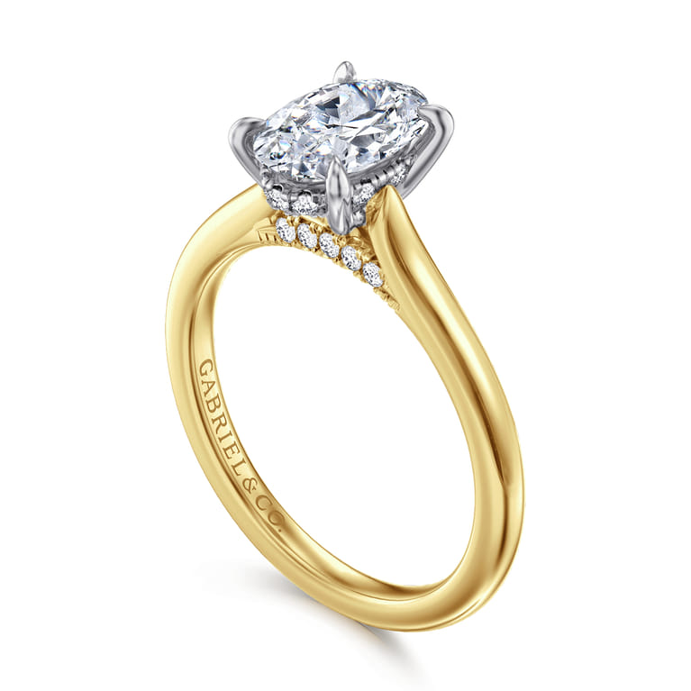 Ericka - 14K White and Yellow Gold Oval Diamond Engagement Ring - 0.12 ct - Shot 3