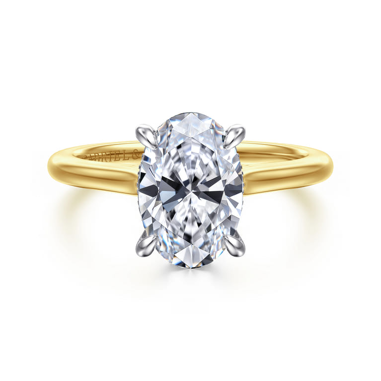 Ericka - 14K White and Yellow Gold Oval Diamond Engagement Ring - 0.13 ct - Shot 1