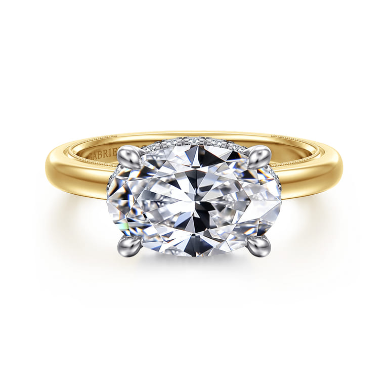 Sandi - 14K White-Yellow Gold East West Oval Diamond Engagement Ring - 0.15 ct - Shot 1