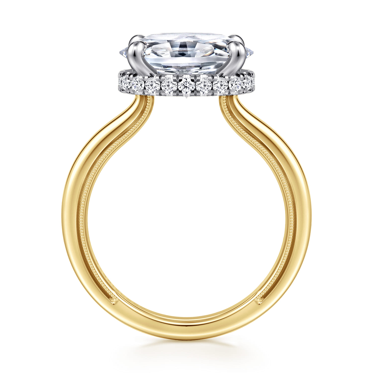Sandi - 14K White-Yellow Gold East West Oval Diamond Engagement Ring - 0.15 ct - Shot 2