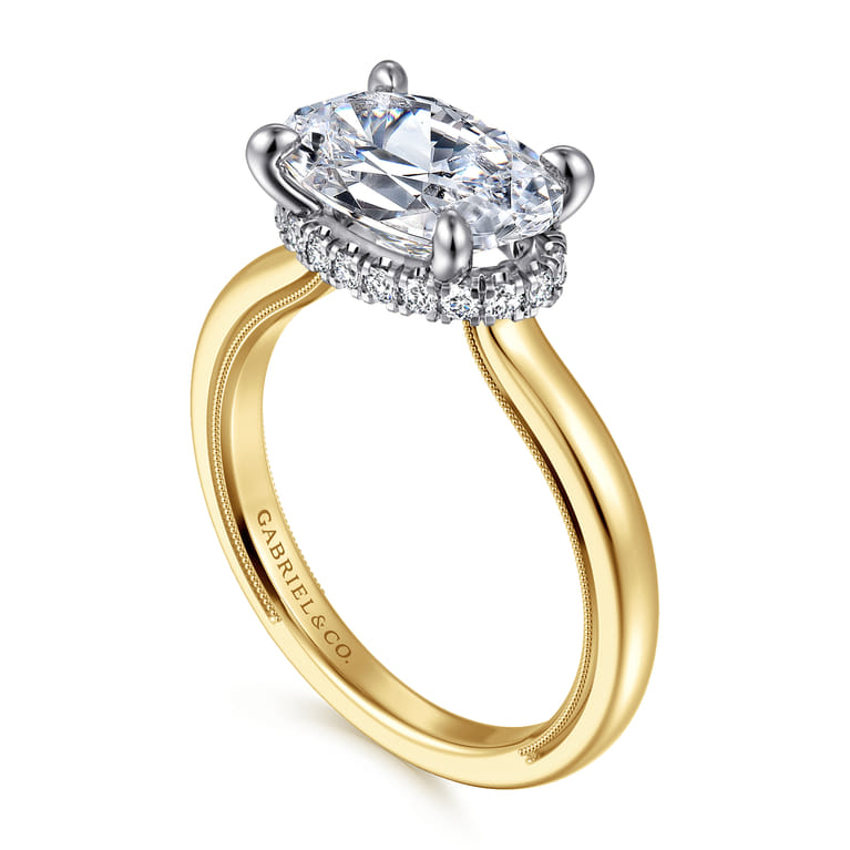 Sandi - 14K White-Yellow Gold East West Oval Diamond Engagement Ring - 0.15 ct - Shot 3