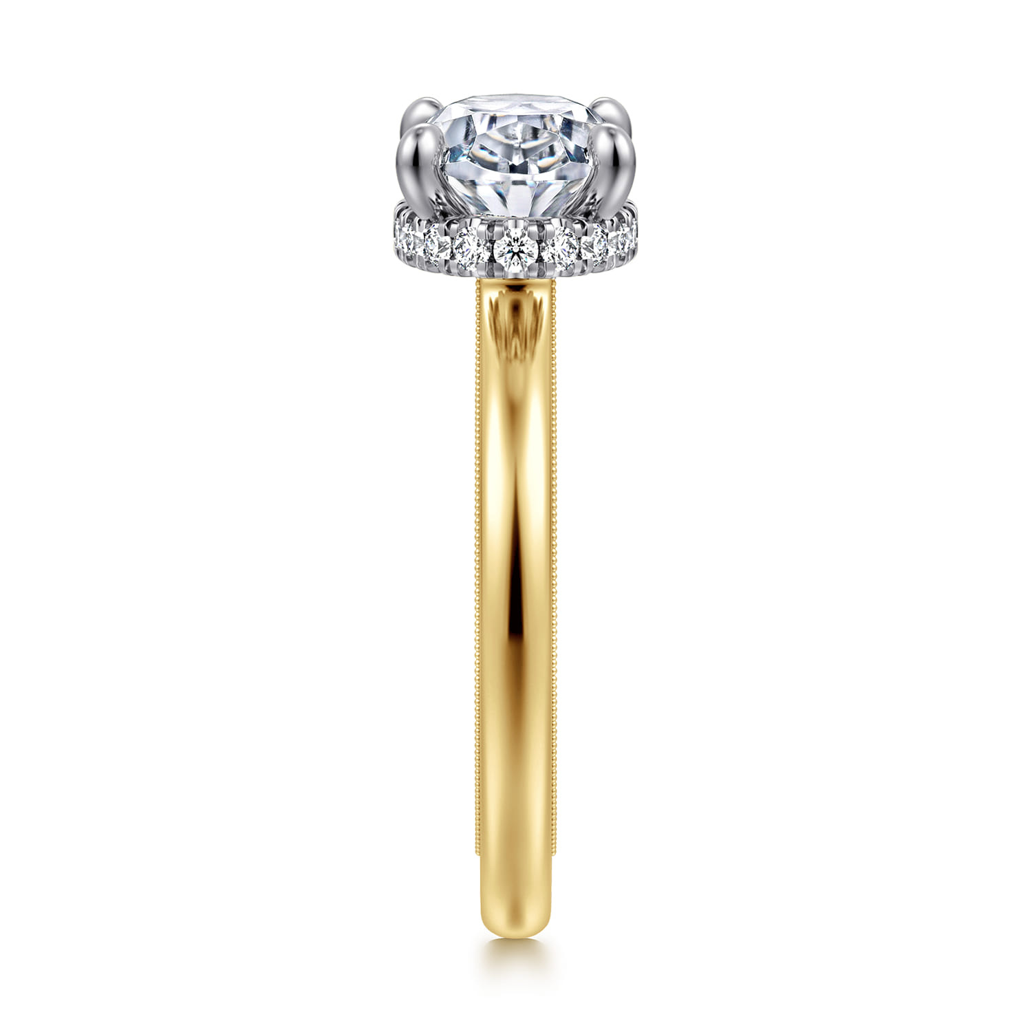 Sandi - 14K White-Yellow Gold East West Oval Diamond Engagement Ring - 0.15 ct - Shot 4