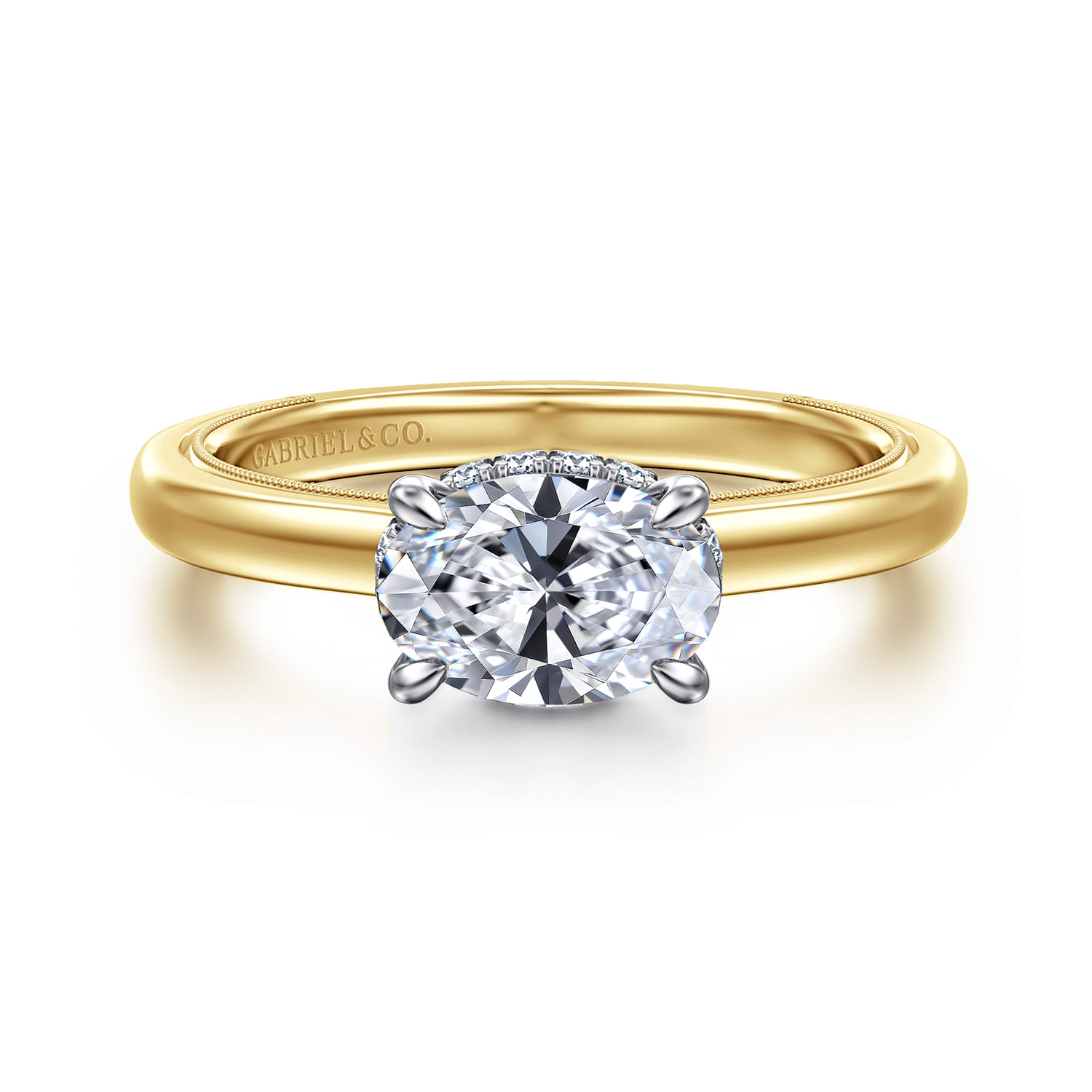 Sandi - 14K White-Yellow Gold East West Oval Diamond Engagement Ring - 0.1 ct - Shot 1