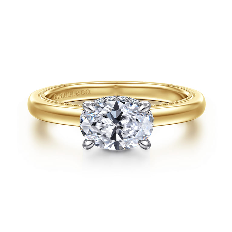 Sandi - 14K White-Yellow Gold East West Oval Diamond Engagement Ring - 0.1 ct - Shot 1