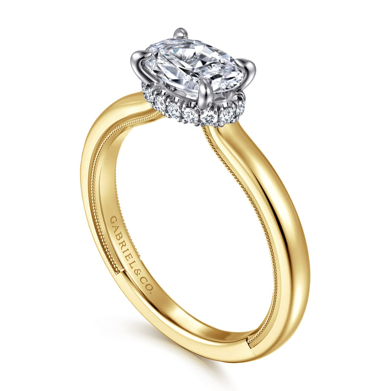 Sandi - 14K White-Yellow Gold East West Oval Diamond Engagement Ring - 0.1 ct - Shot 3
