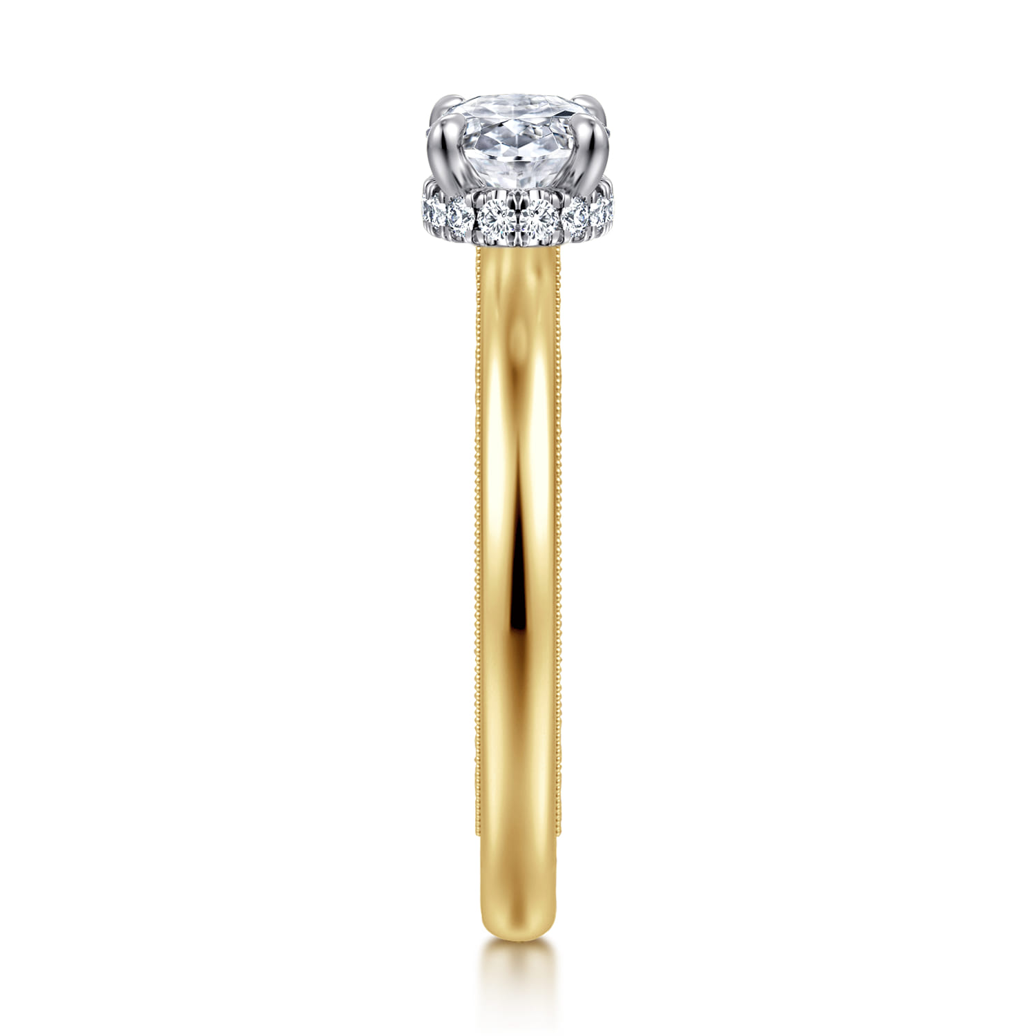 Sandi - 14K White-Yellow Gold East West Oval Diamond Engagement Ring - 0.1 ct - Shot 4
