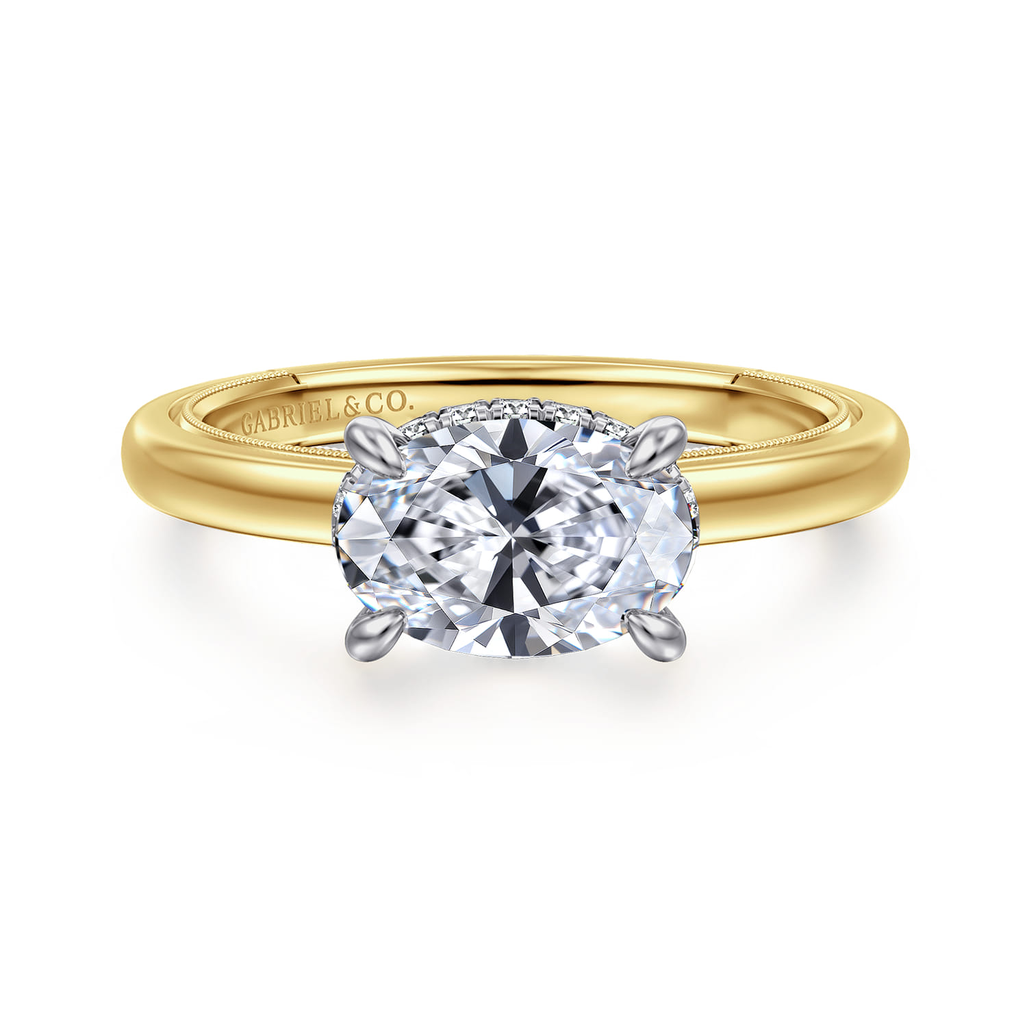 Sandi - 14K White-Yellow Gold East West Oval Diamond Engagement Ring - 0.11 ct - Shot 1
