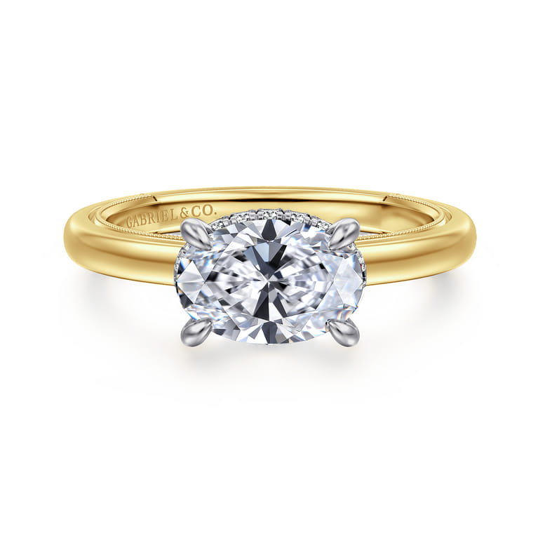 Sandi - 14K White-Yellow Gold East West Oval Diamond Engagement Ring - 0.11 ct - Shot 1