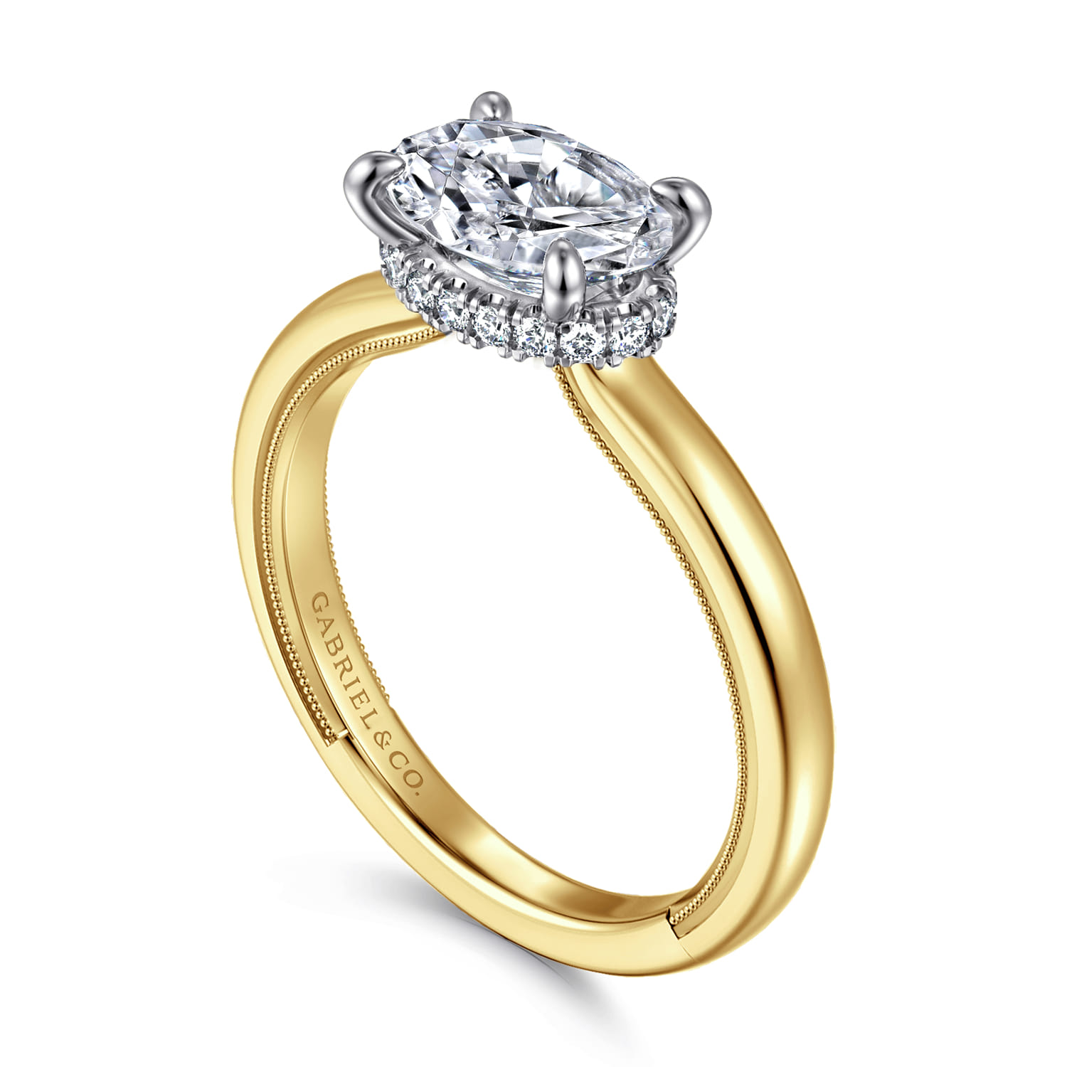 Sandi - 14K White-Yellow Gold East West Oval Diamond Engagement Ring - 0.11 ct - Shot 3