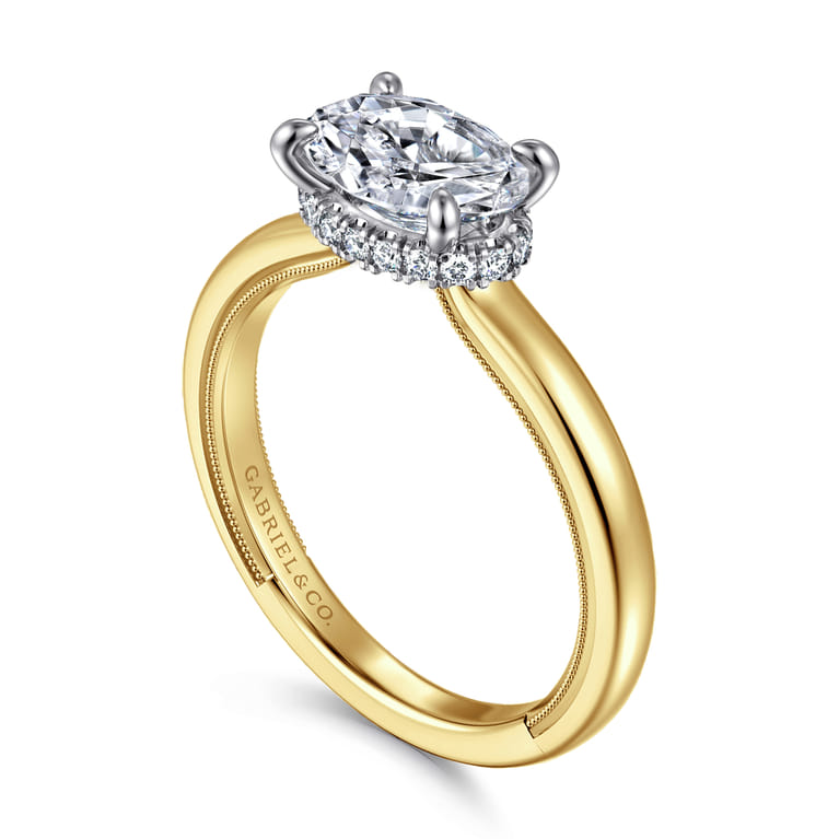 Sandi - 14K White-Yellow Gold East West Oval Diamond Engagement Ring - 0.11 ct - Shot 3