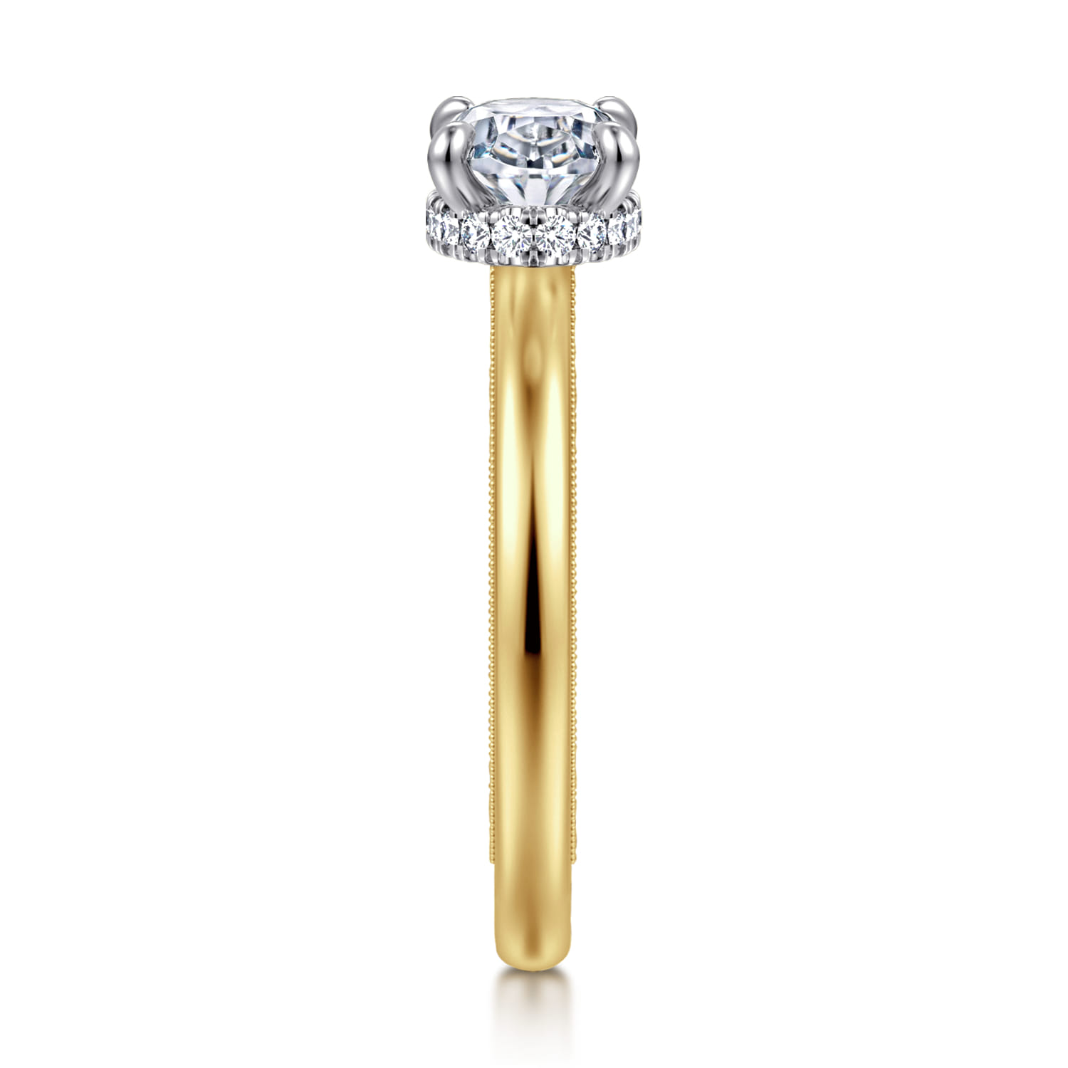 Sandi - 14K White-Yellow Gold East West Oval Diamond Engagement Ring - 0.11 ct - Shot 4