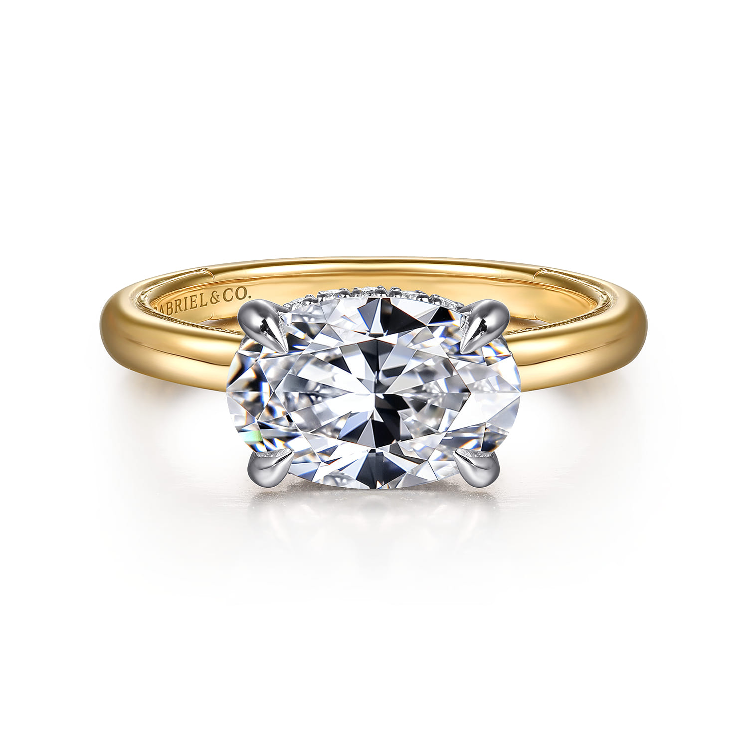 Sandi - 14K White-Yellow Gold East West Oval Diamond Engagement Ring - 0.12 ct - Shot 1