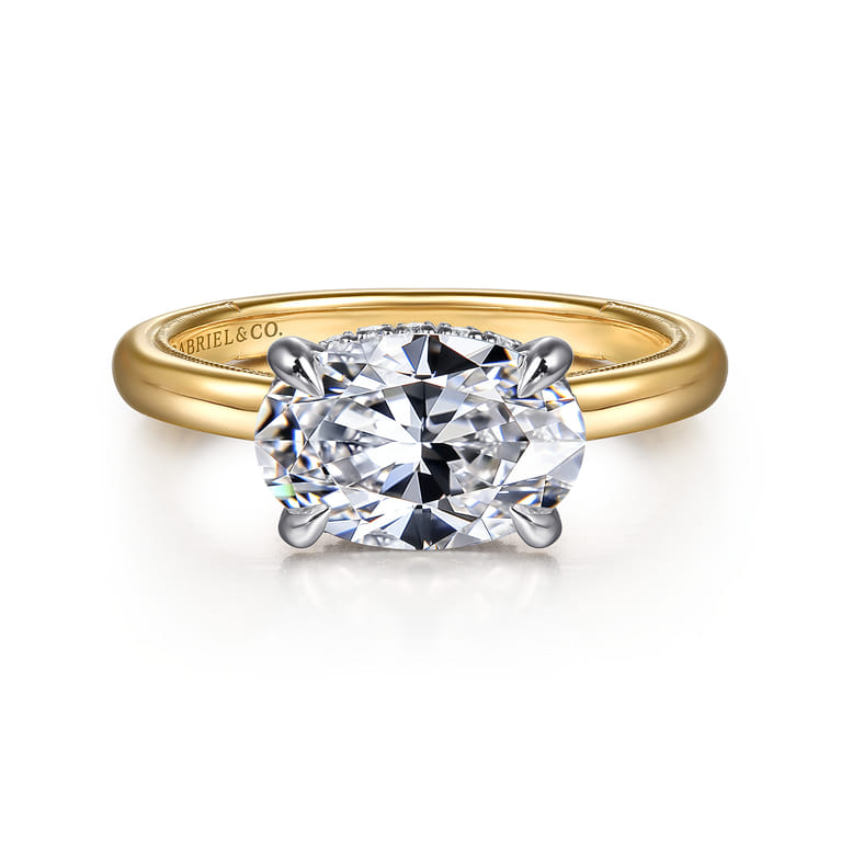 Sandi - 14K White-Yellow Gold East West Oval Diamond Engagement Ring - 0.12 ct - Shot 1