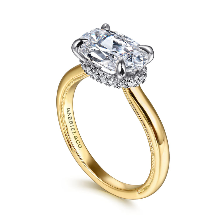Sandi - 14K White-Yellow Gold East West Oval Diamond Engagement Ring - 0.12 ct - Shot 3