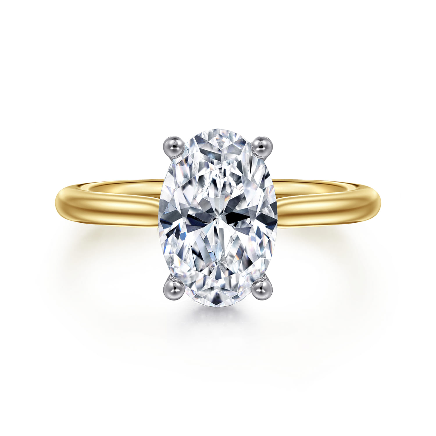 Azucena - 14K White-Yellow Gold Oval Solitaire Diamond Engagement Ring - 0.06 ct - Shot 1