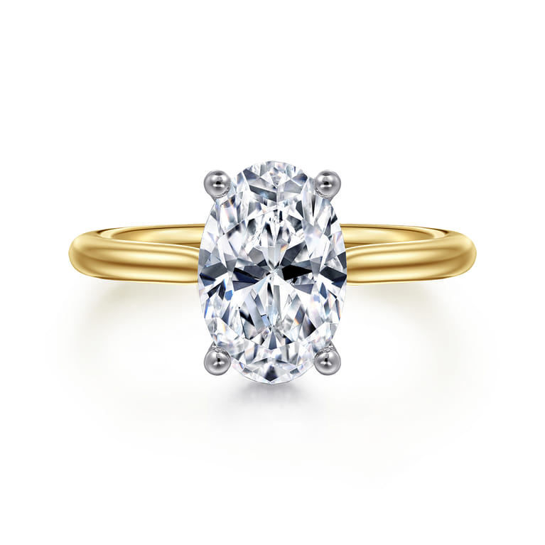 Azucena - 14K White-Yellow Gold Oval Solitaire Diamond Engagement Ring - 0.06 ct - Shot 1