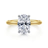Azucena - 14K White-Yellow Gold Oval Solitaire Diamond Engagement Ring - 0.06 ct