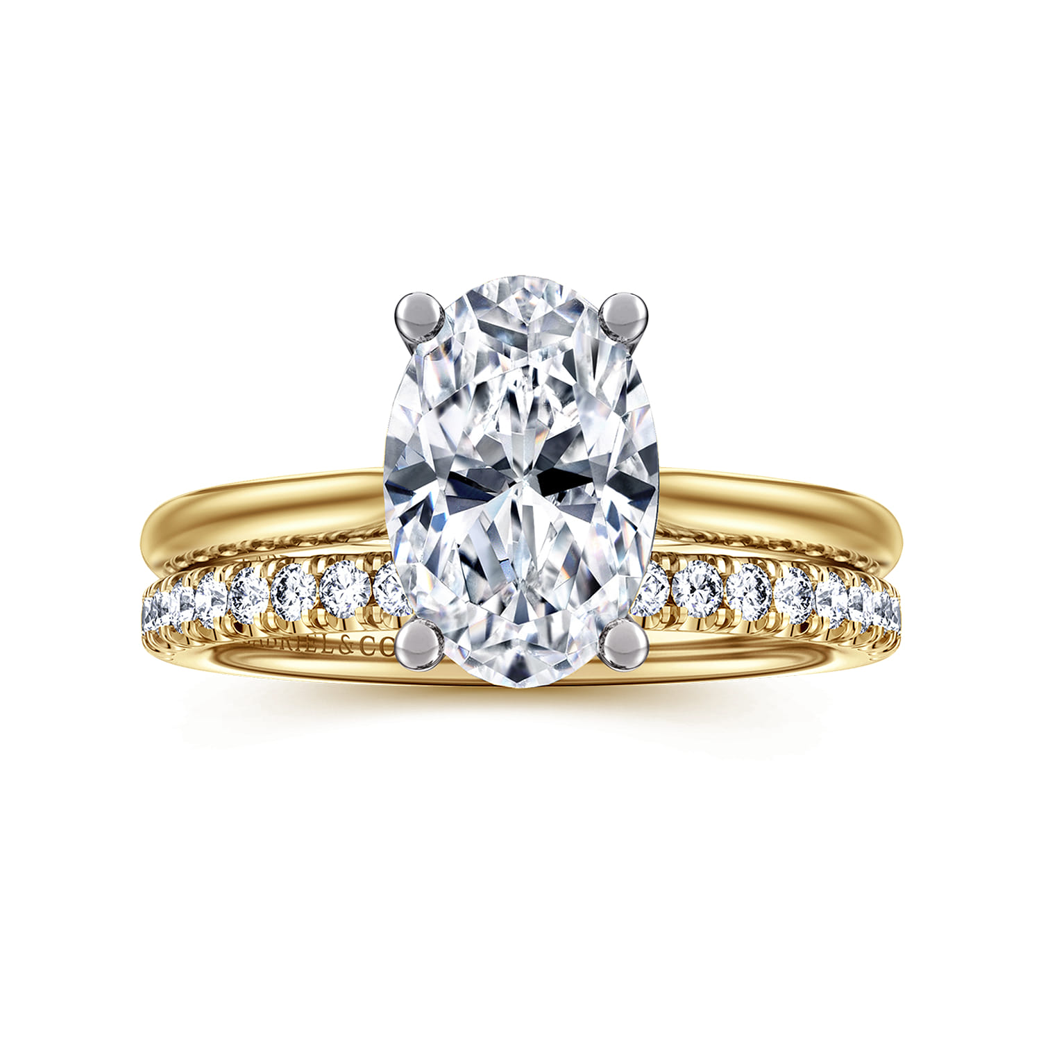 Azucena - 14K White-Yellow Gold Oval Solitaire Diamond Engagement Ring - 0.06 ct - Shot 4