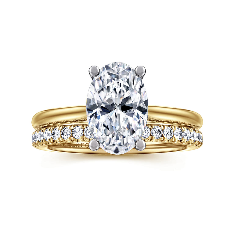 Azucena - 14K White-Yellow Gold Oval Solitaire Diamond Engagement Ring - 0.06 ct - Shot 4