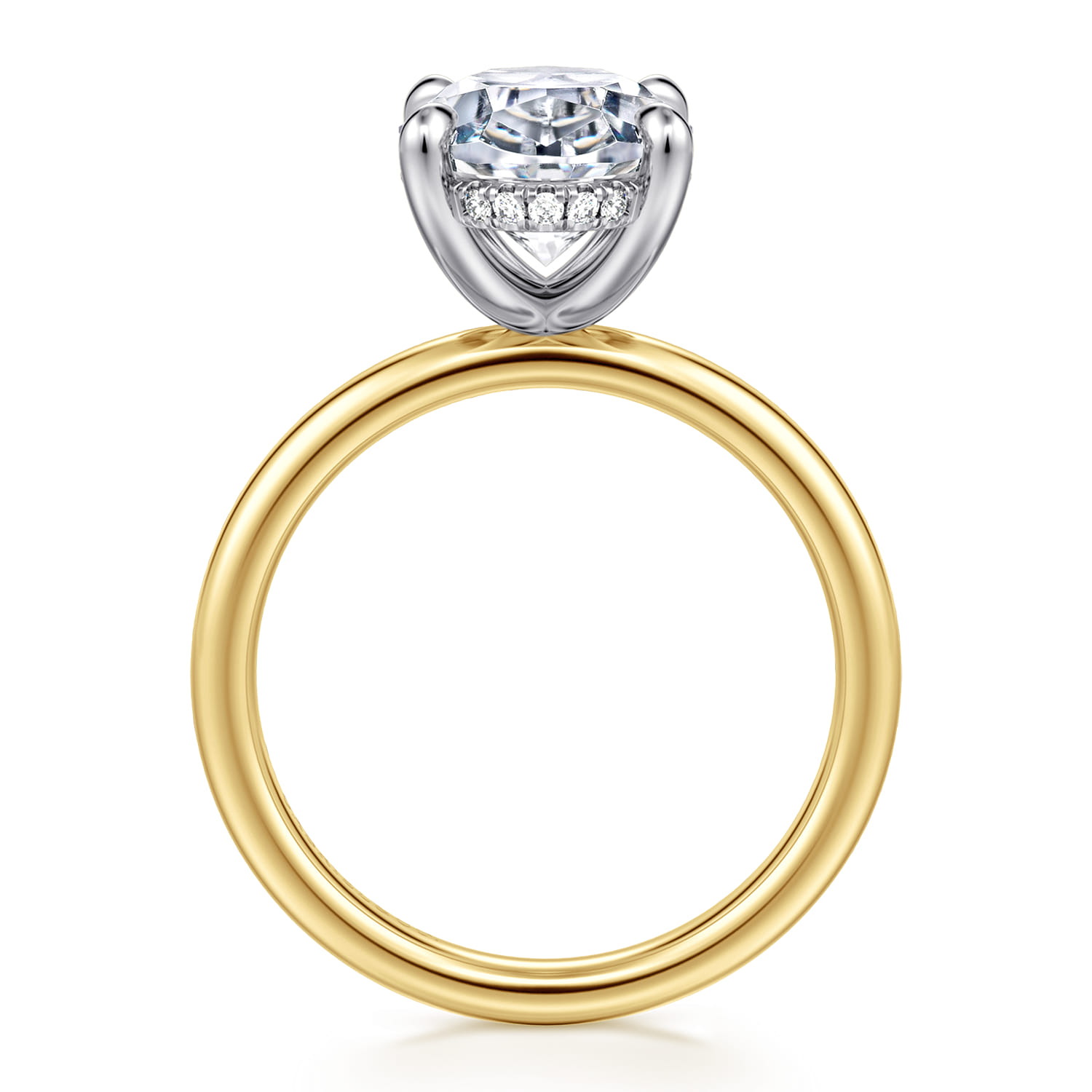 Lua - 14K White-Yellow Gold Hidden Halo Oval Diamond Engagement Ring - 0.08 ct - Shot 2