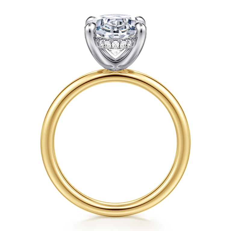 Lua - 14K White-Yellow Gold Hidden Halo Oval Diamond Engagement Ring - 0.08 ct - Shot 2