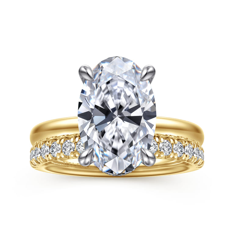 Lua - 14K White-Yellow Gold Hidden Halo Oval Diamond Engagement Ring - 0.08 ct - Shot 4