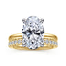 Lua - 14K White-Yellow Gold Hidden Halo Oval Diamond Engagement Ring - 0.08 ct