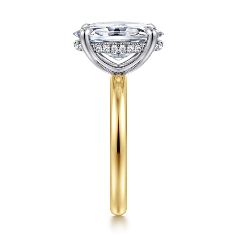 Lua - 14K White-Yellow Gold Hidden Halo Oval Diamond Engagement Ring - 0.08 ct - Shot 5