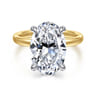Lua - 14K White-Yellow Gold Hidden Halo Oval Diamond Engagement Ring - 0.1 ct